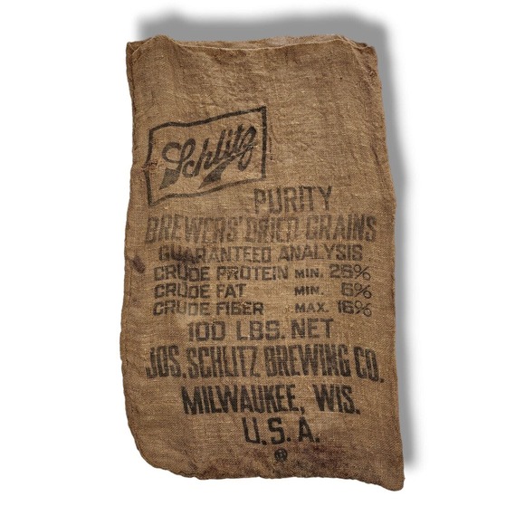 Vintage Schlitz Beer Brewing Company Grain Bag Burlap Feed Sack Milwaukee